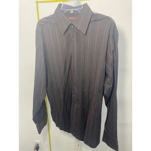 Thirty Six Red Mens Brown Orange Pinstripe Button Down Shirt Long Sleeve L